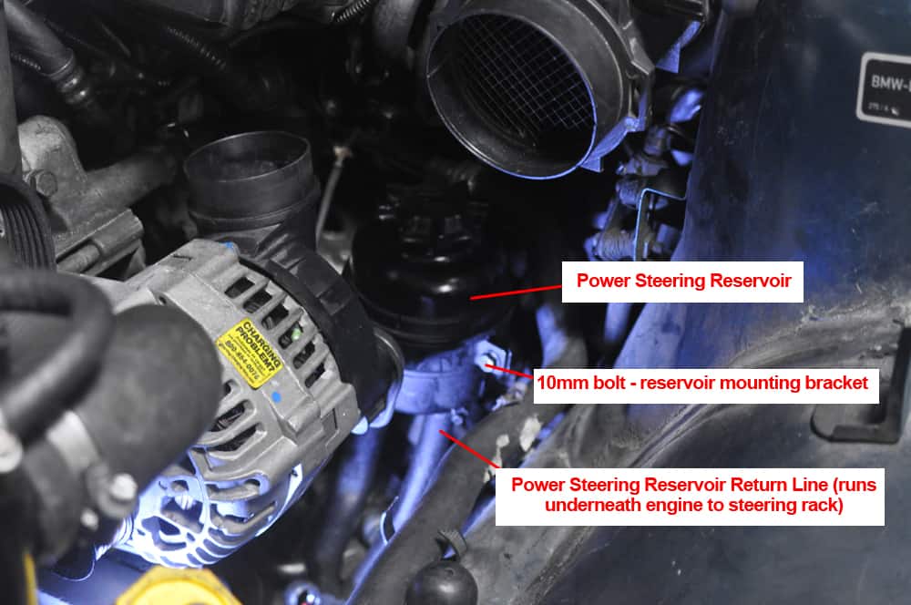BMW E36 power steering pump - remove the reservoir return line and let drain.