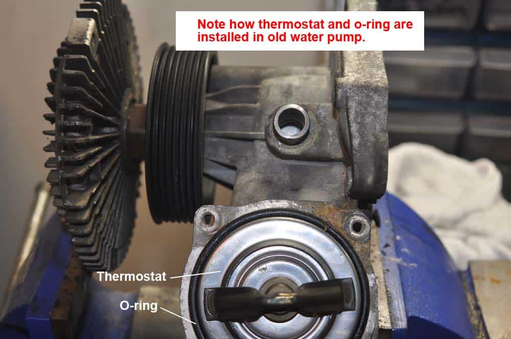 Note position of old thermostat and o-ring