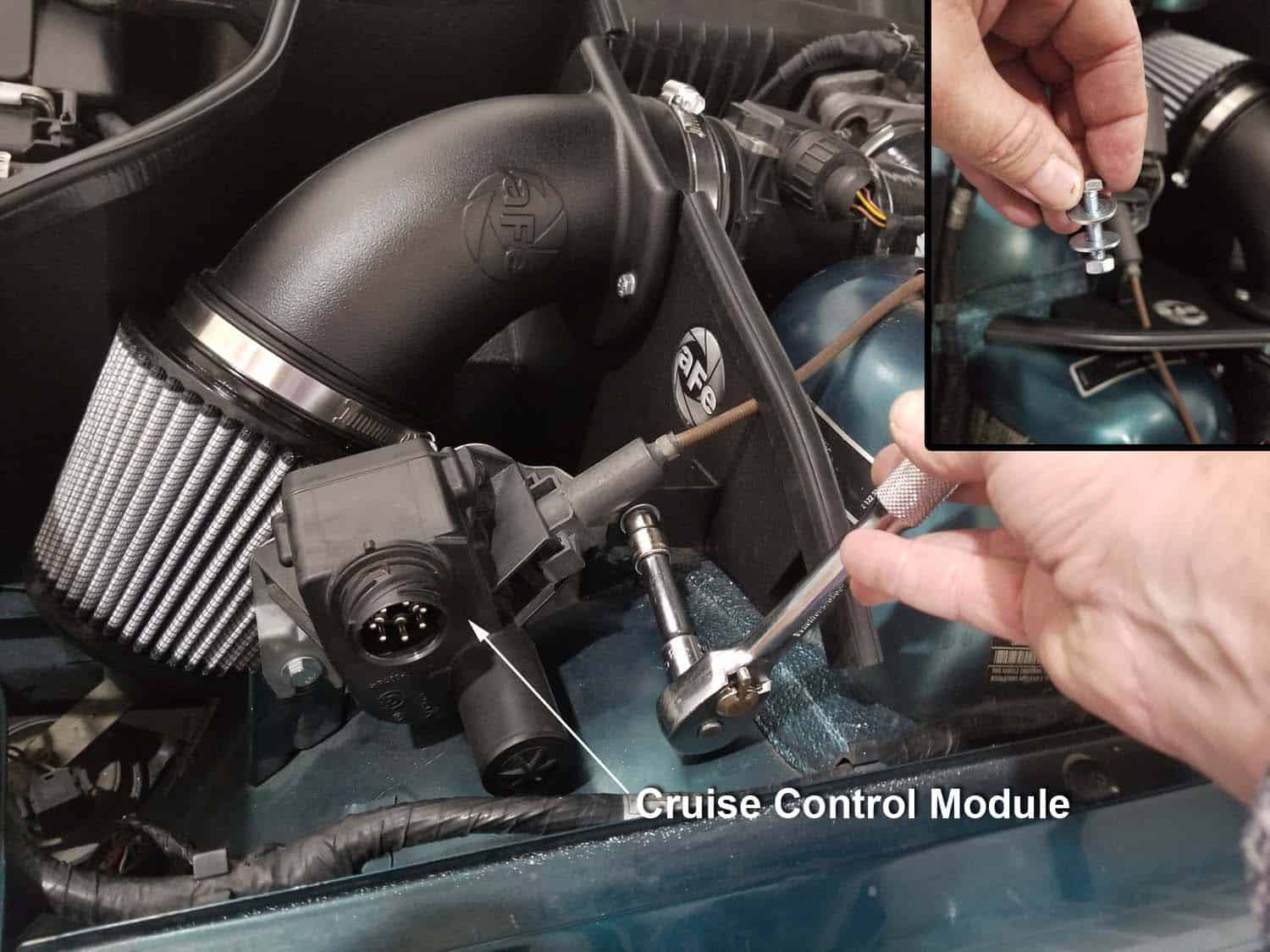 BMW E36 cold air intake - reinstall the cruise control module