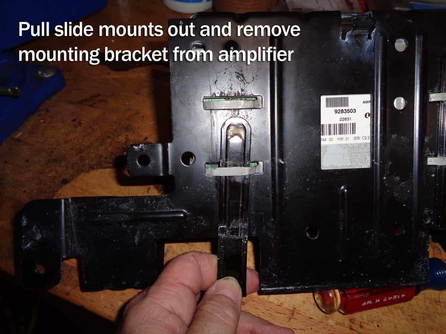 bmw e90 amplifier water damage repair - remove the slide mounts