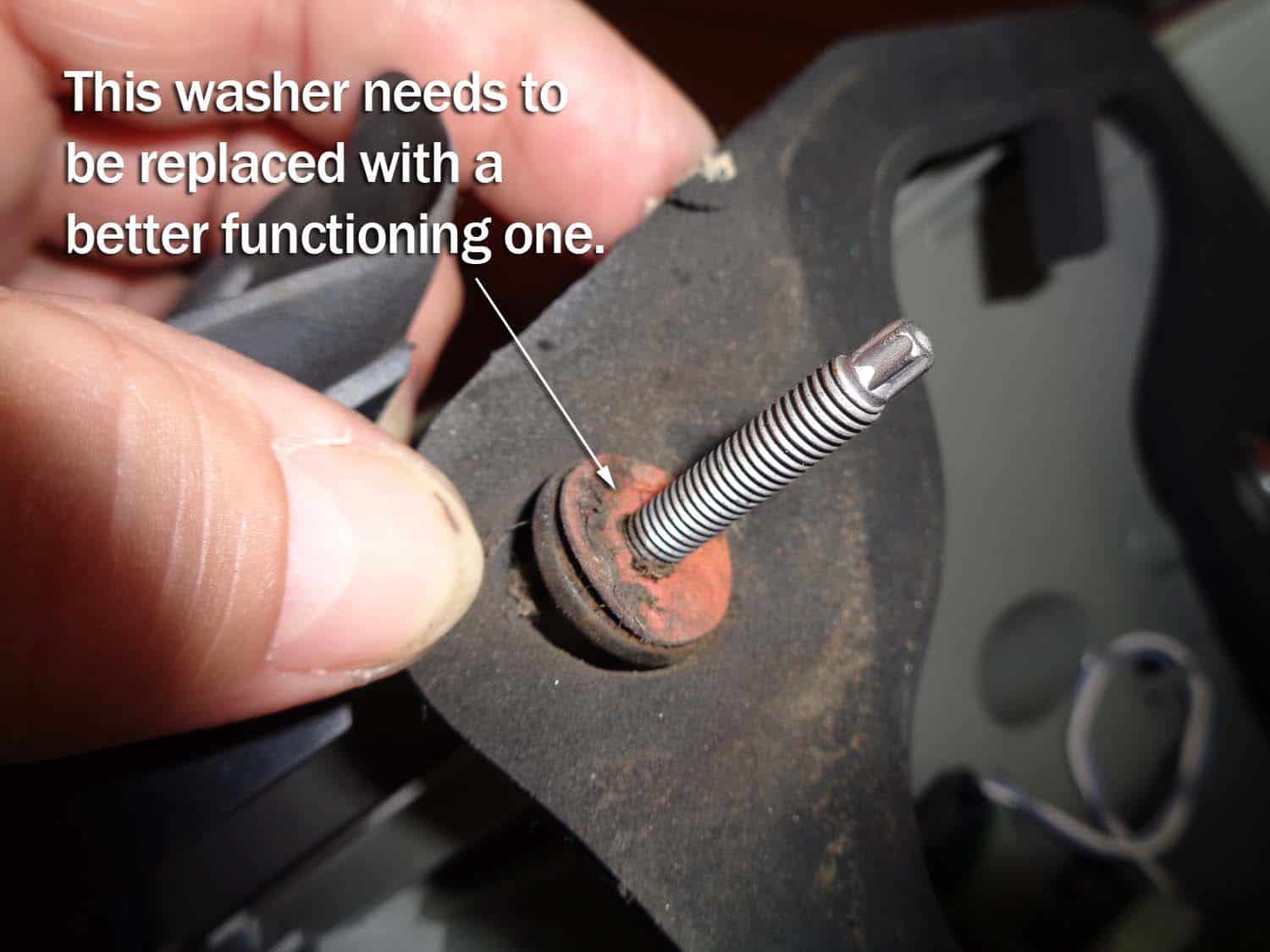 Nylon washer has failed and needs to be replaced