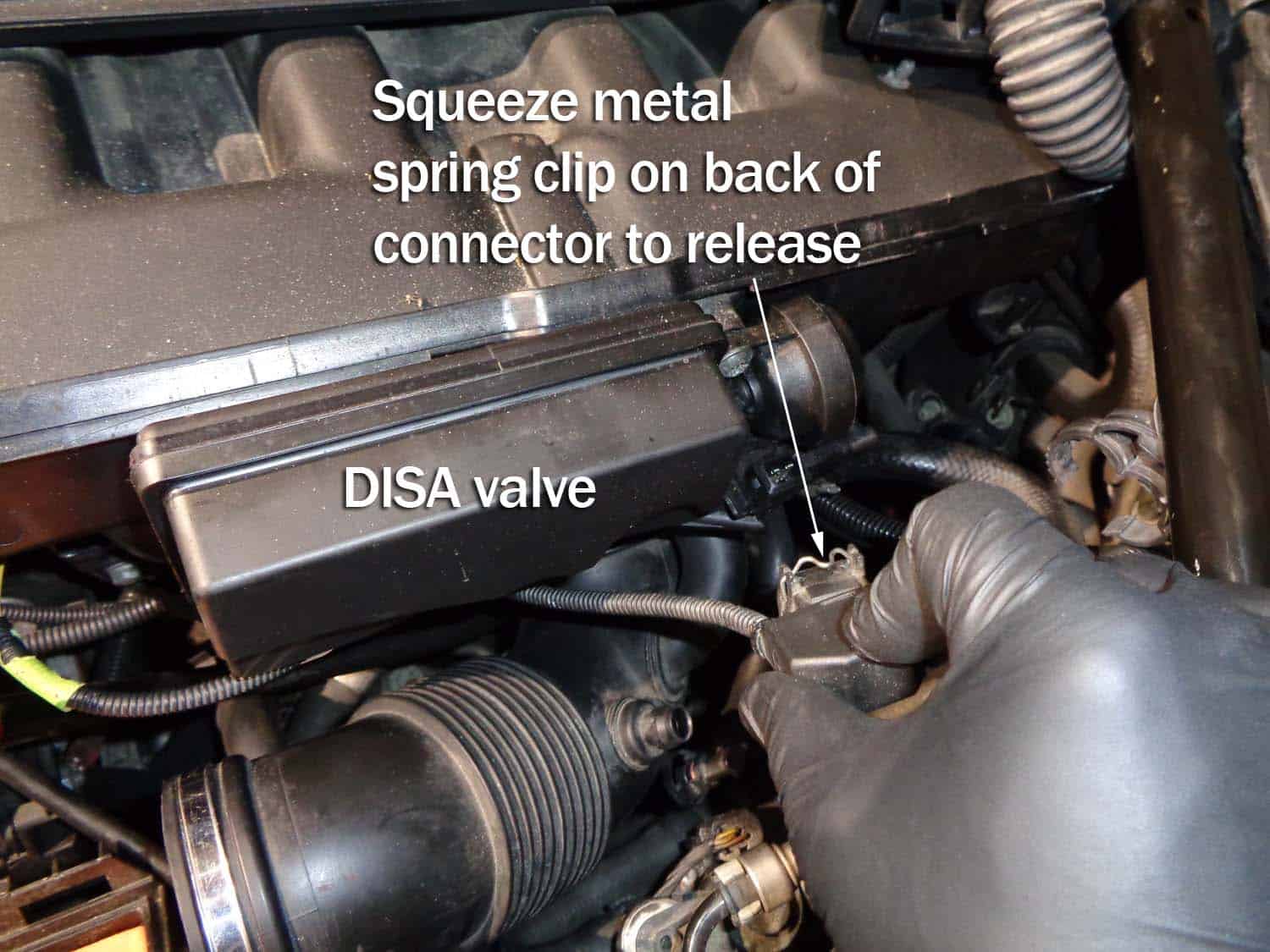 bmw e60 intake boot repair - disconnect the electrical connection from the DISA valve