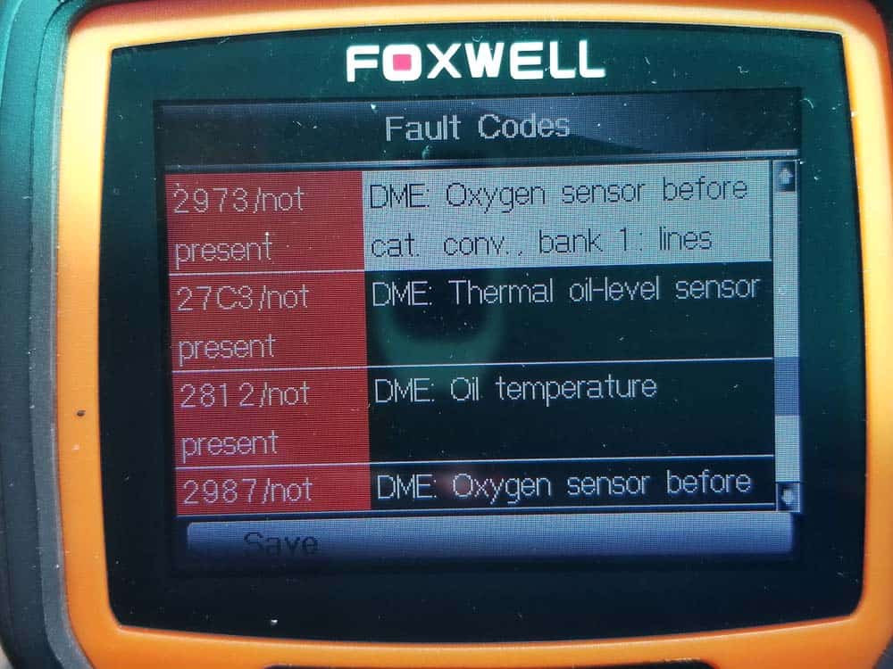 Typical fault codes for a faulty oil level sensor