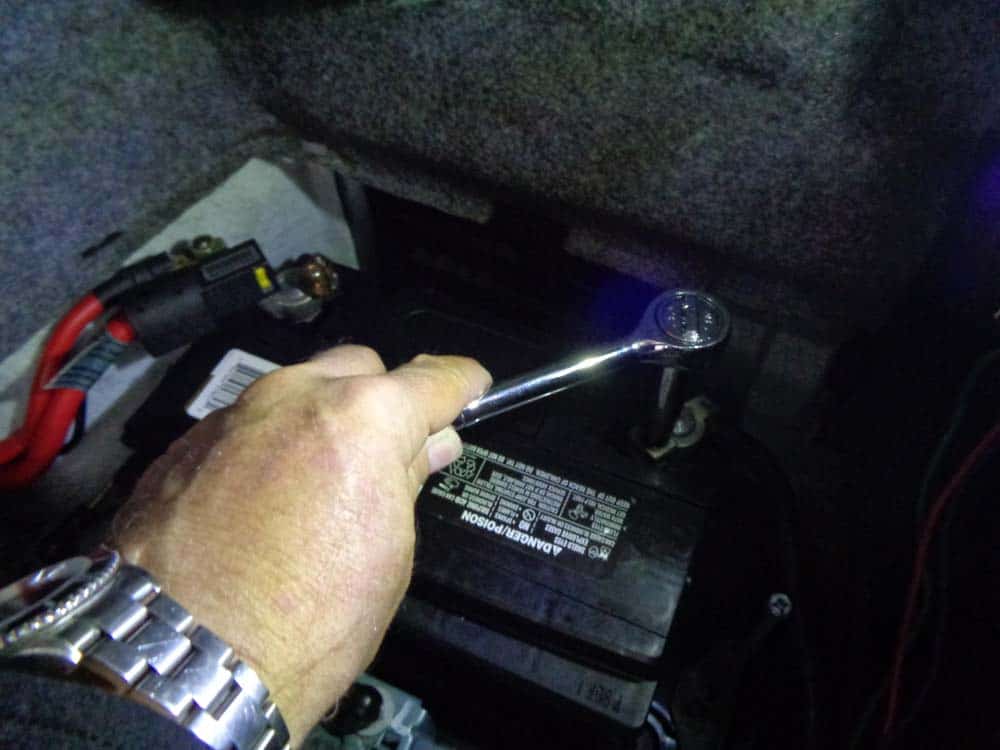 BMW E46 radio removal - disconnect the negative battery terminal