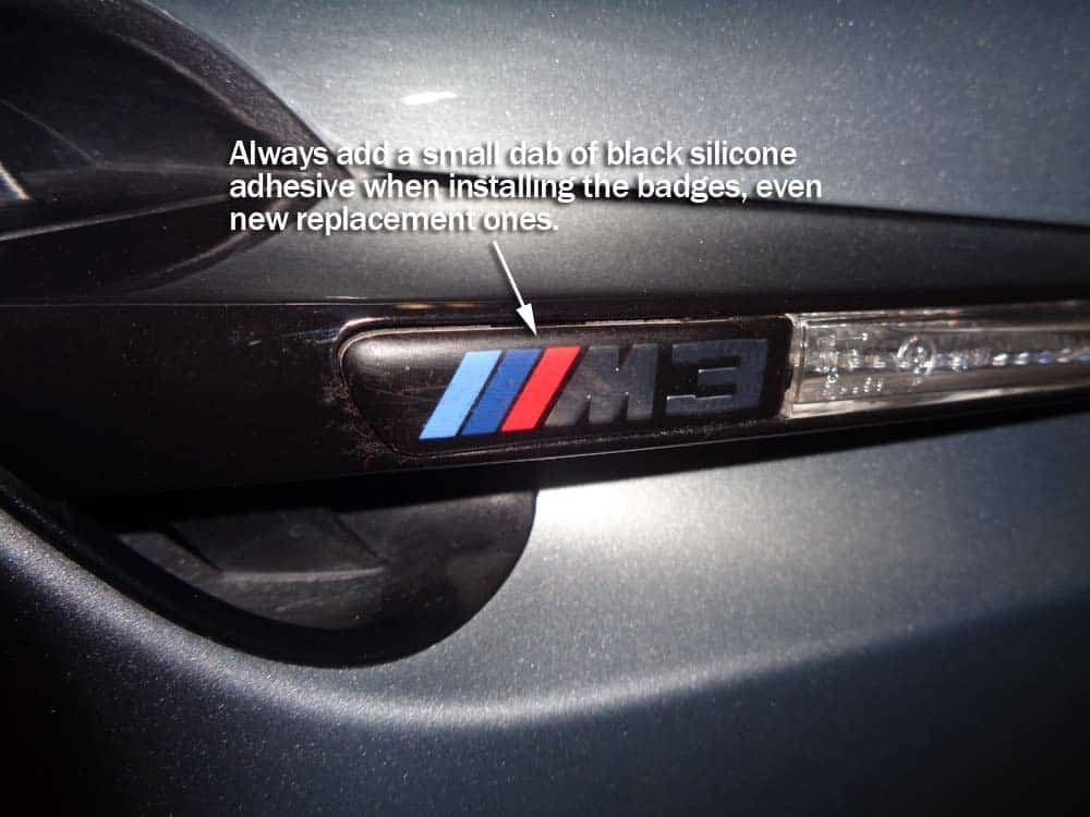bmw m3 fender grille removal - Use a black silicone adhesive to attach badge on new fender grille.