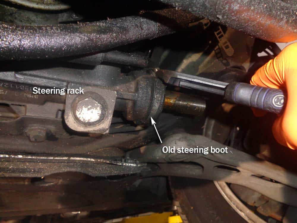 BMW E46 Tie Rod Repair - remove the rest of the steering boot from the steering rack