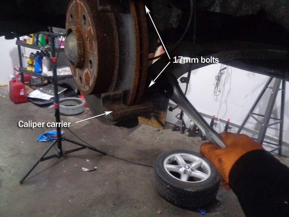 BMW E46 Brake Repair - remove the caliper carrier bolts