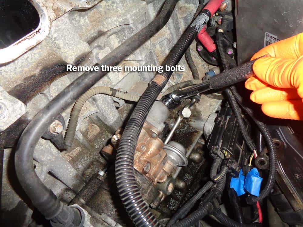 bmw high pressure fuel pump - Remove the three fuel pump mounting bolts 