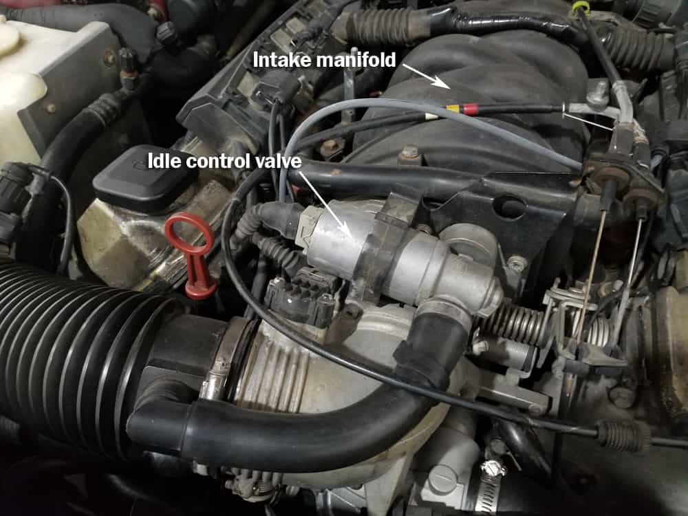 BMW M60 Idle Control Valve - identify the idle control valve on the front of the engine