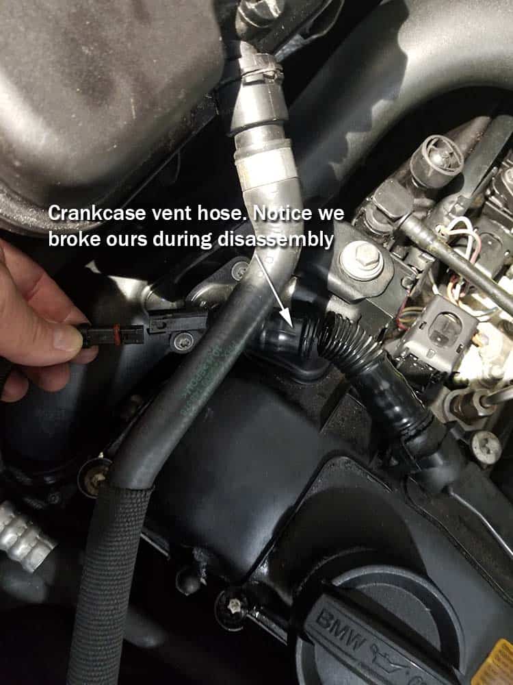 BMW N55 Fuel Injector Replacement - Remove crankcase vent hose electrical connection