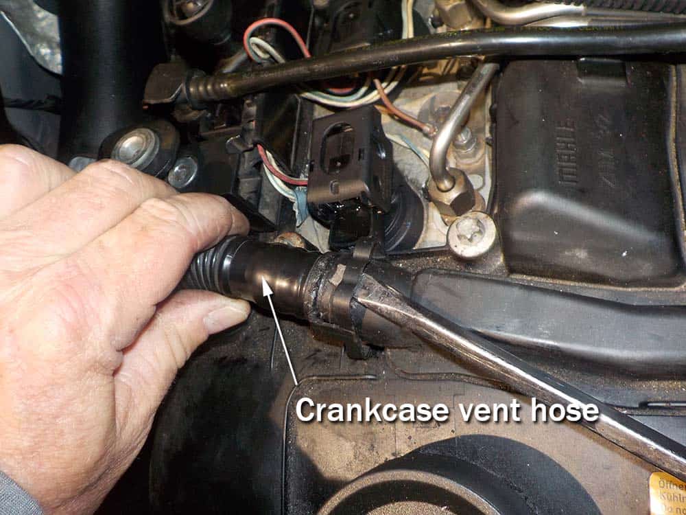 BMW N55 Fuel Injector Replacement - Remove crankcase breather hose from valve cover