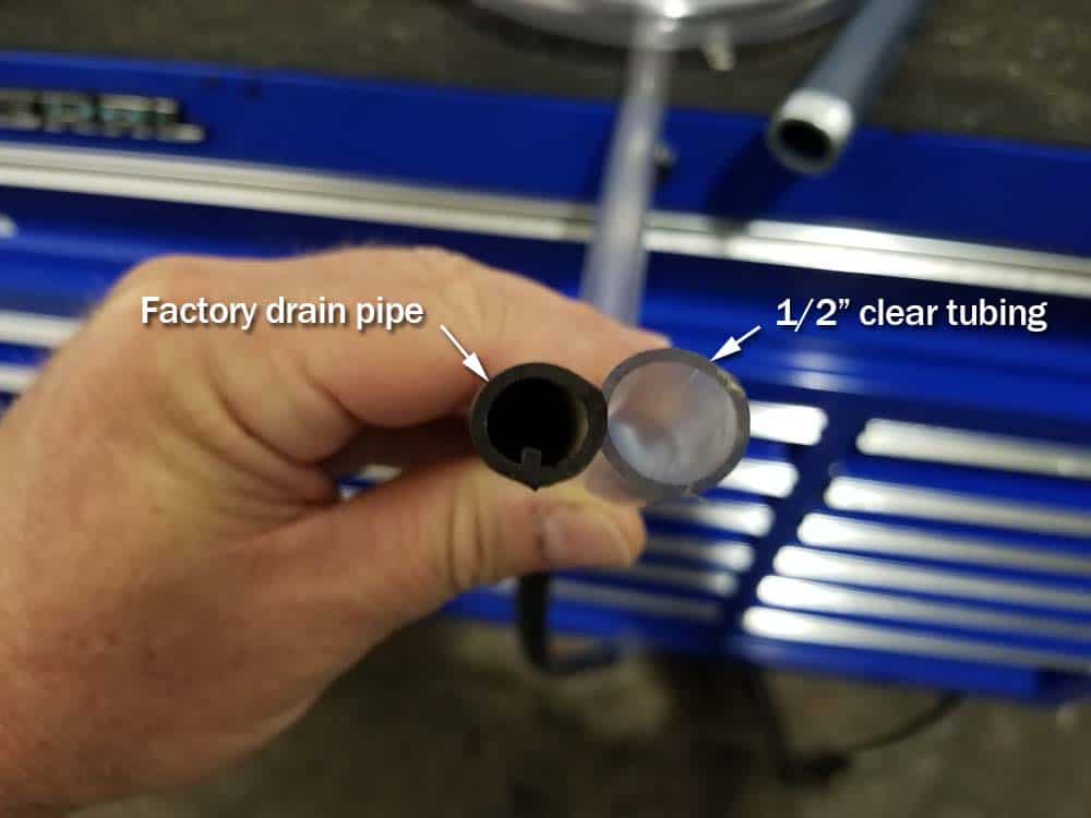bmw e61 trunk leak - 1/2 tubing versus the original factory drain pipe