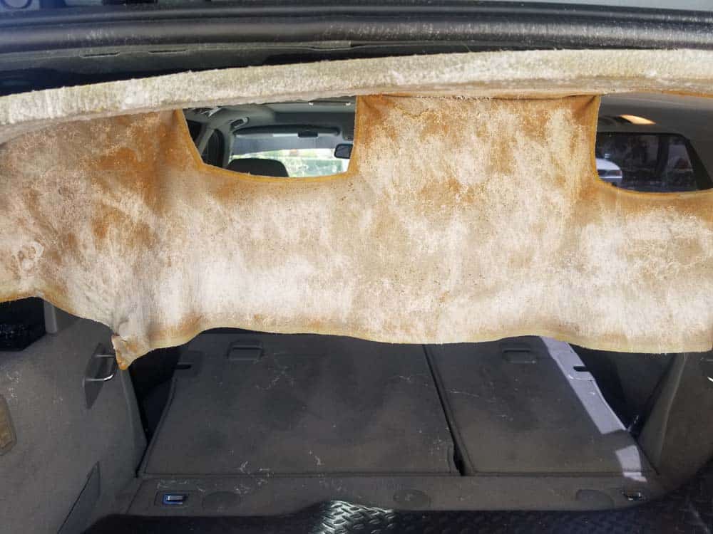 bmw e61 trunk leak - glue fallen headliner