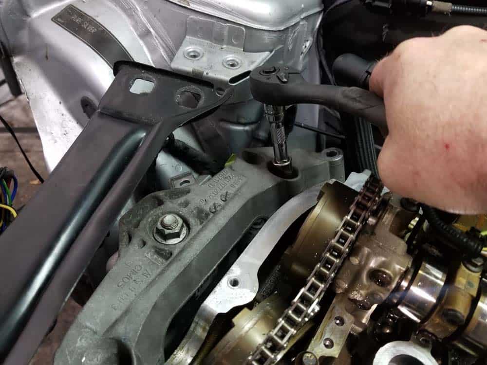MINI R56 engine mount replacement - remove the four support bracket bolts