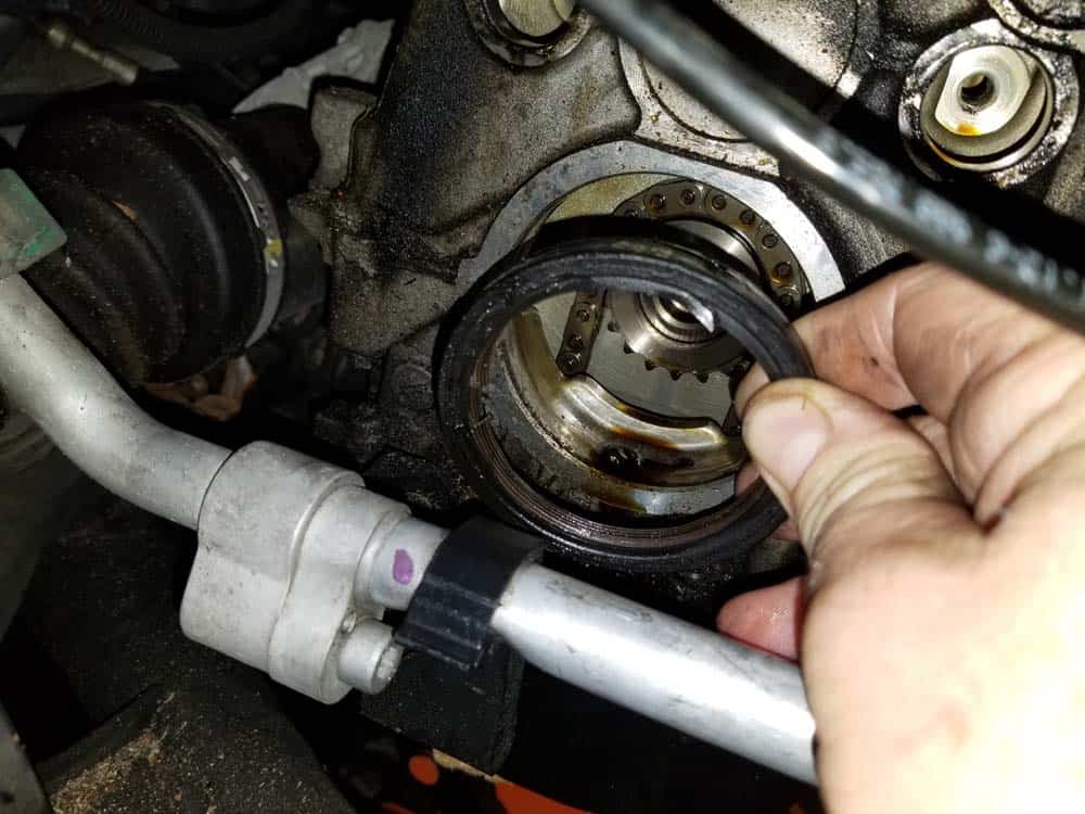 Crankshaft seal pulls right out with your fingers