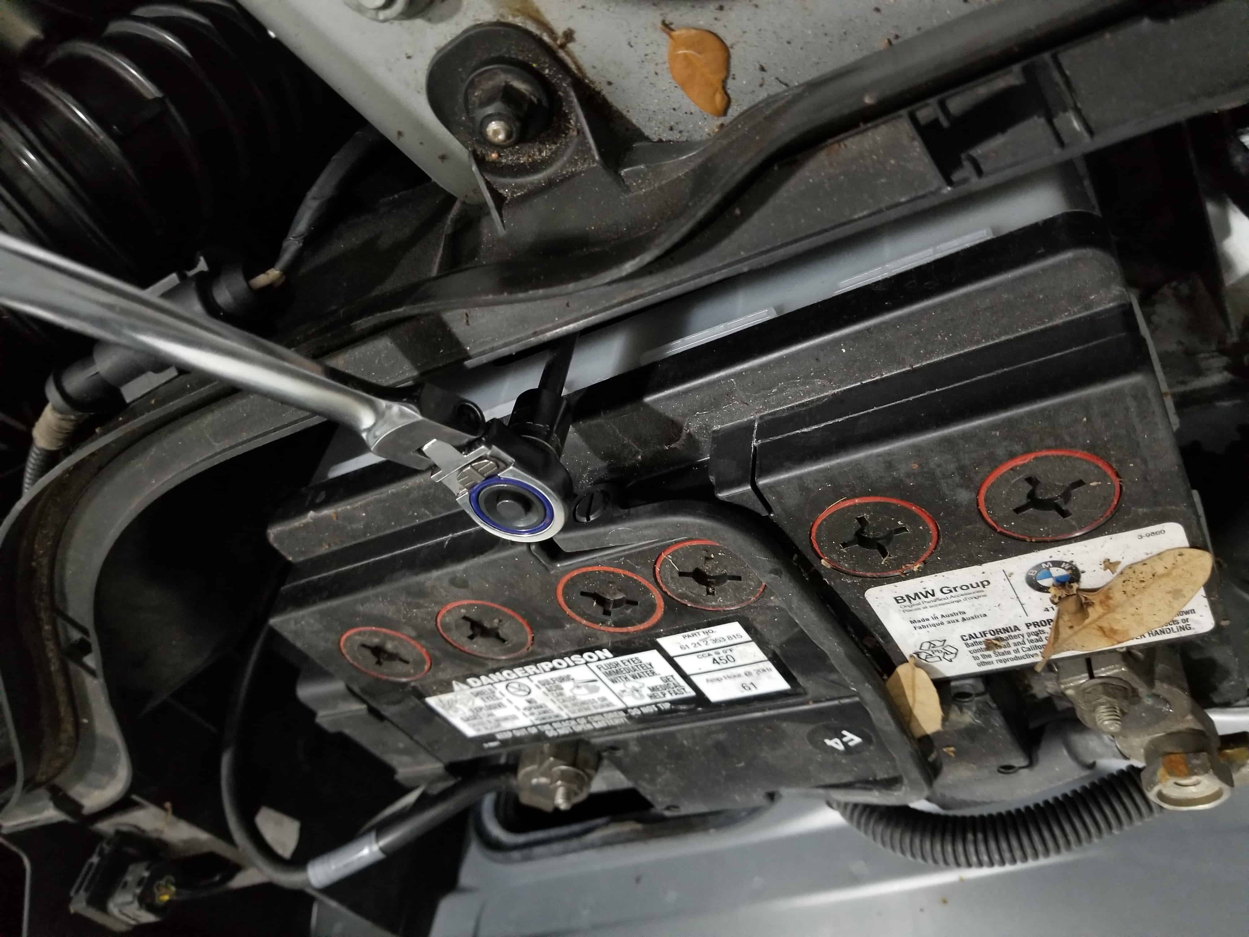 MINI R56 battery replacement - remove battery hold down bracket