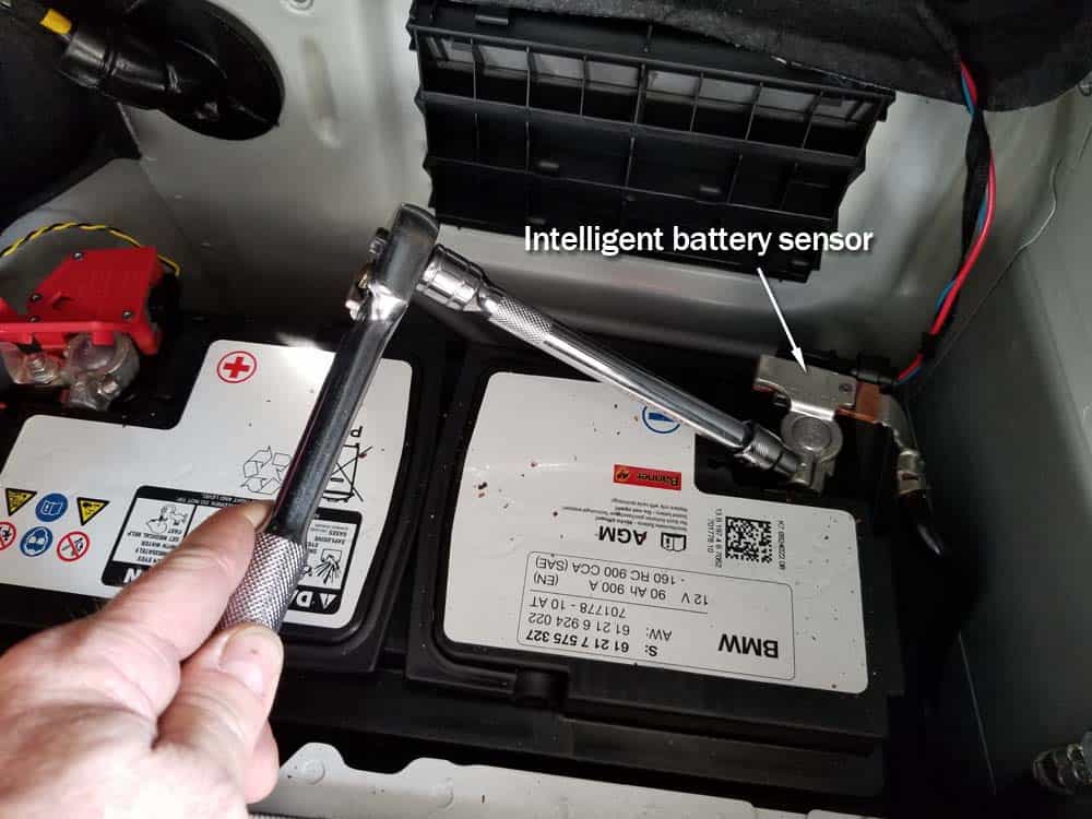 BMW F30 battery replacement - Remove the negative battery cable.