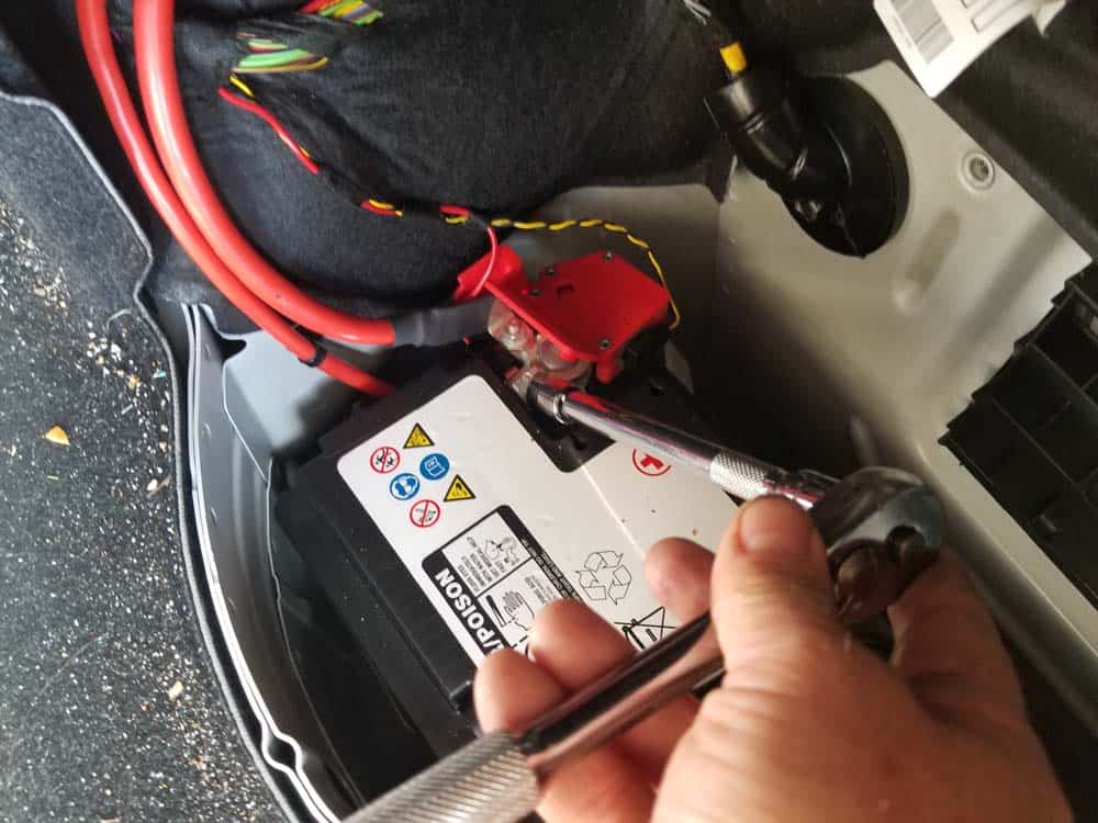 BMW F30 battery replacement - Remove the positive battery cable.