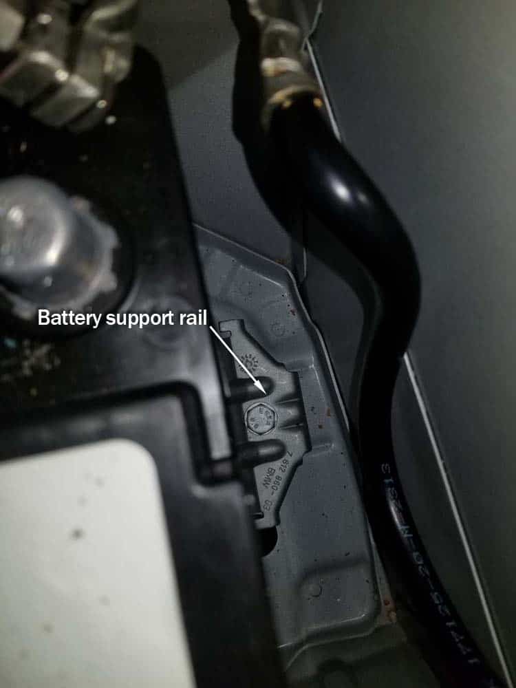 BMW F30 battery replacement - Locate the battery support rail