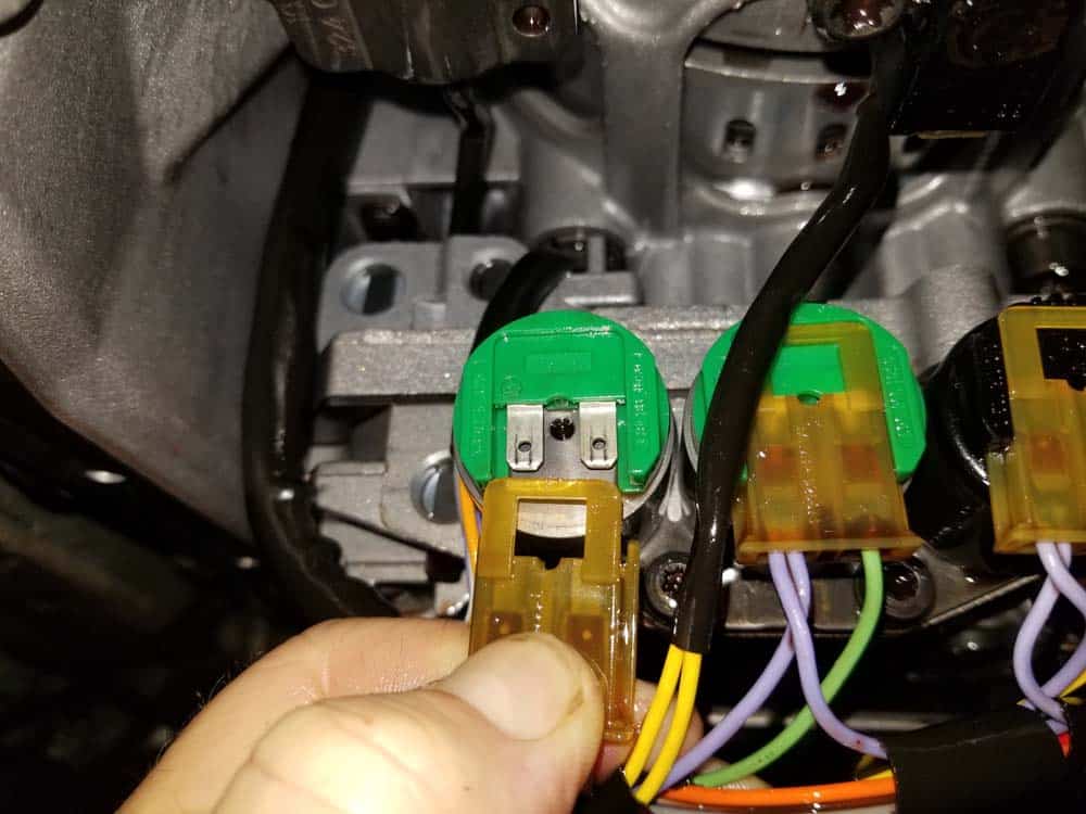 BMW 5HP19 solenoid replacement - Pull the solenoid's electrical connection free.