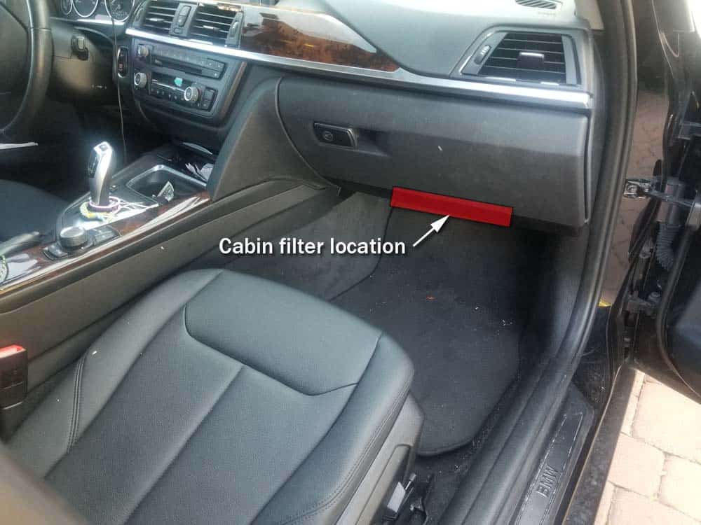 BMW f3x cabin filter - Filter located under the dashboard behind the glovebox.