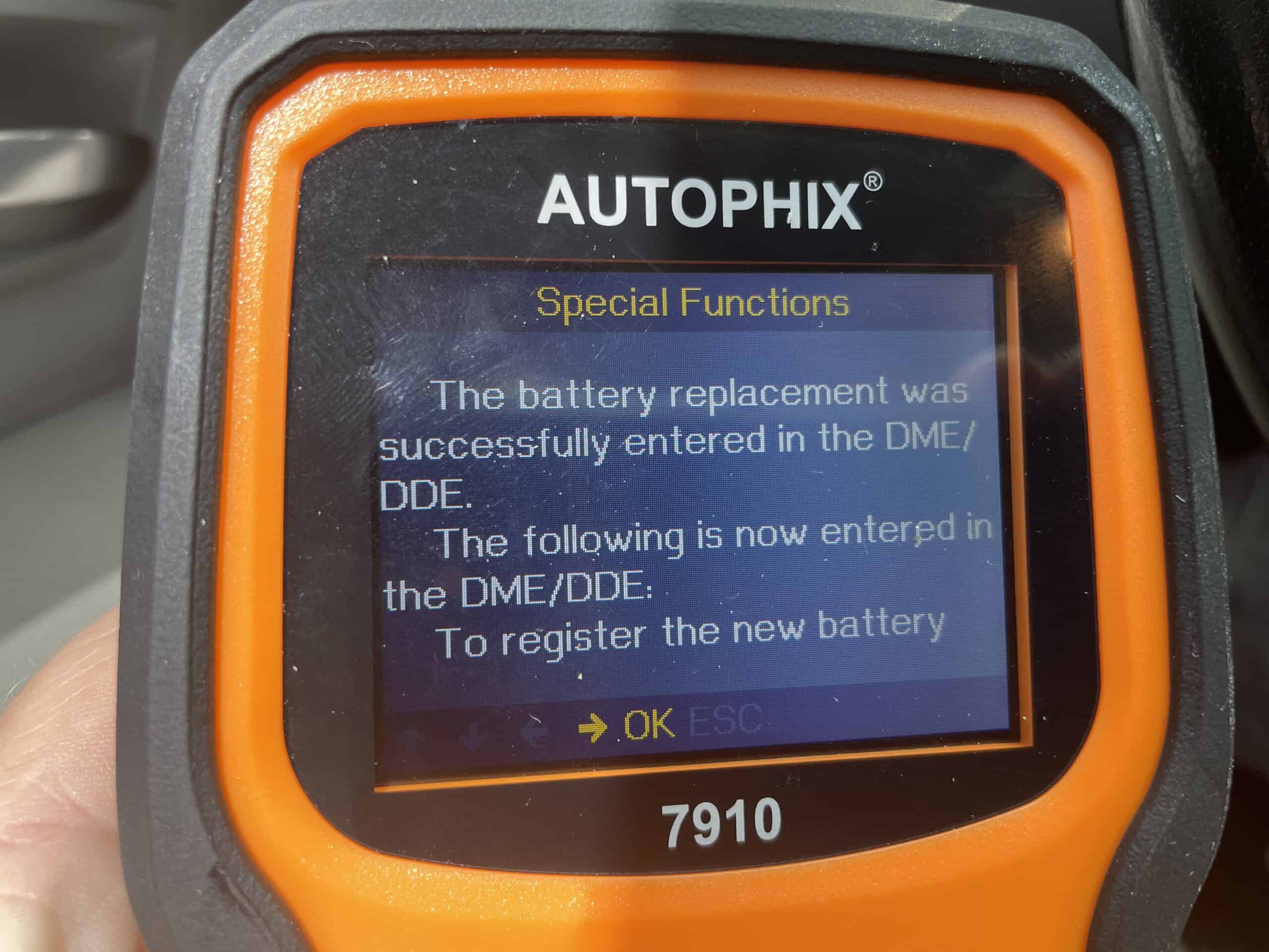 The battery registration has been completed successfully.