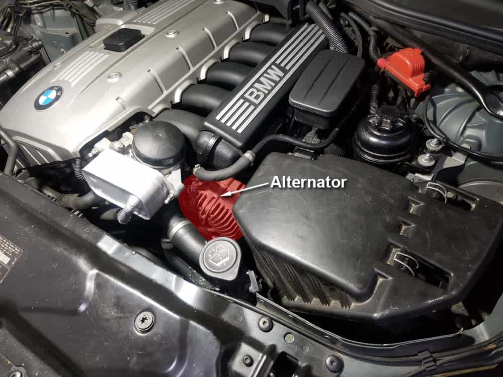 bmw e60 alternator replacement - Locate and identify the alternator at front left side of the engine