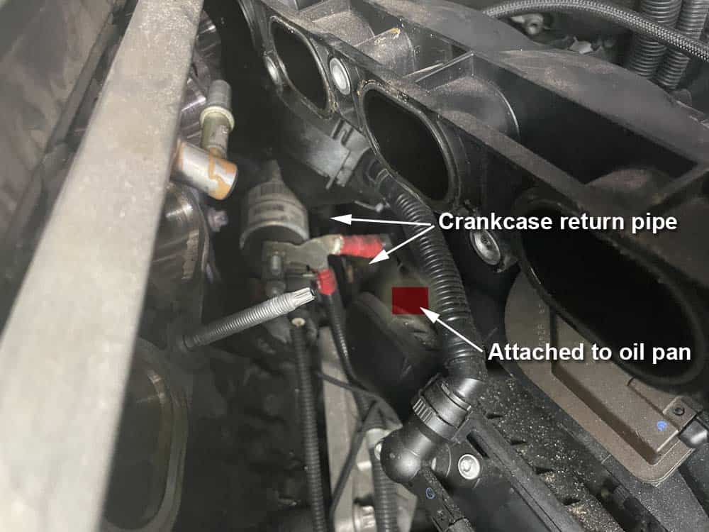 Locate the crankcase return pipe